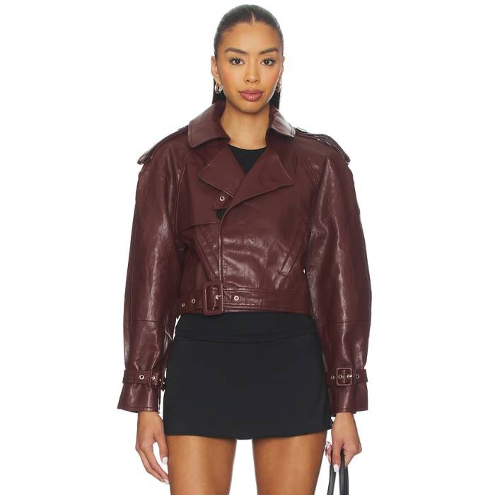 Bubish 【 Ellery Faux Leather Belted Jacket Women Cherry 】 なめし革 Jacket 上衣 レディース