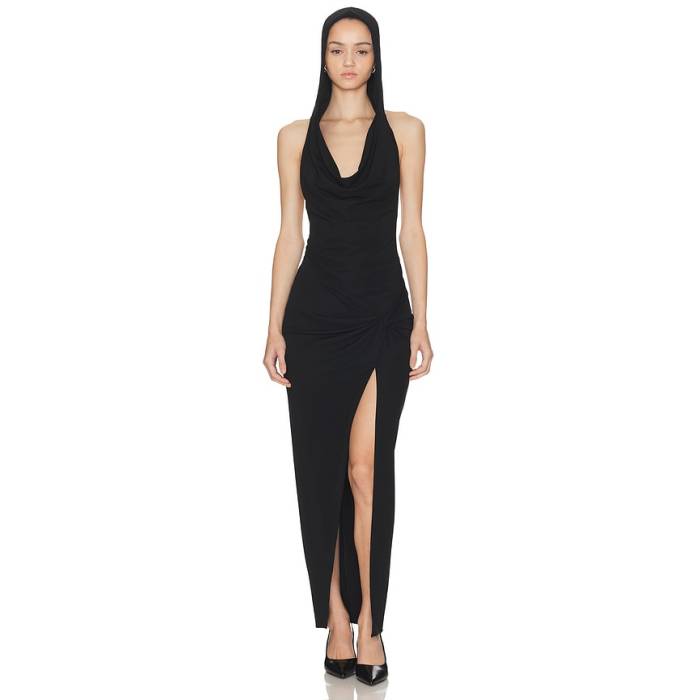 Haelo 【 Hooded Draped Dress Women Black 】 ボンネット付 御召しもの レディース 黒いこと 黒いこと
