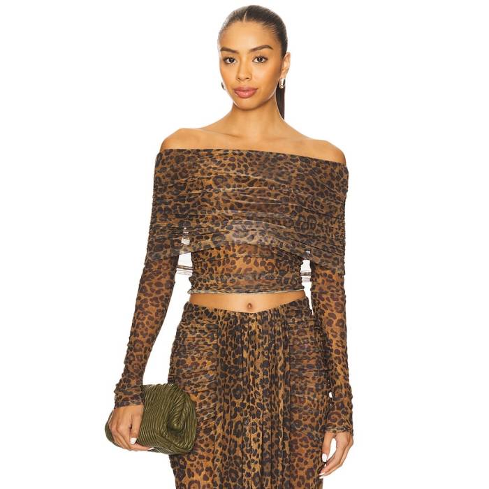 Lapointe 【 Printed Mesh Off The Shoulder Top Women Leopard 】 レディース ヒョウ柄 レオパード