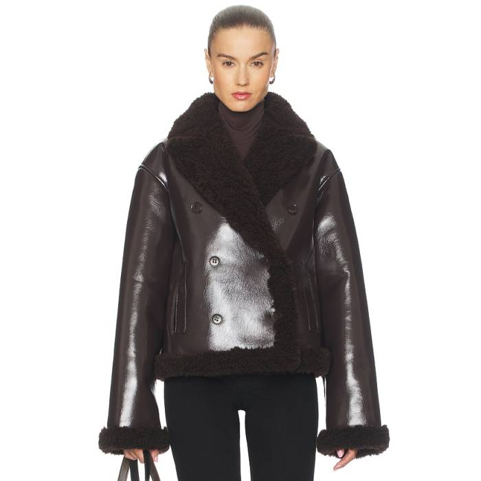 L\u0027academie 【 By Marianna Nalani Reversible Faux Leather Jacket Women Chocolate Brown 】 リヴァーシブル なめし革 Jacket 上衣 レディース 赤銅色 赤銅色