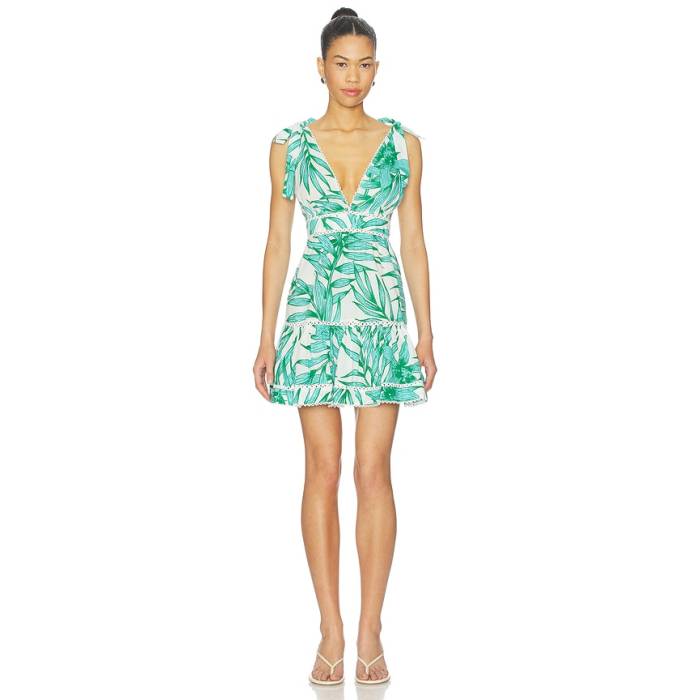 Poupette St Barth 【 Cara Mini Dress Women Green Palm Leaf 】 お召しもの レディース green 緑・緑であること