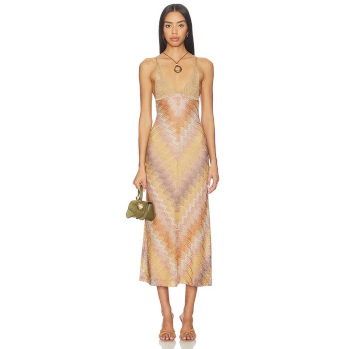 Missoni 【 Sleeveless Long Dress Women Gold Tones 】 Sleeveless ノン衣袂 御召しもの レディース ゴールド