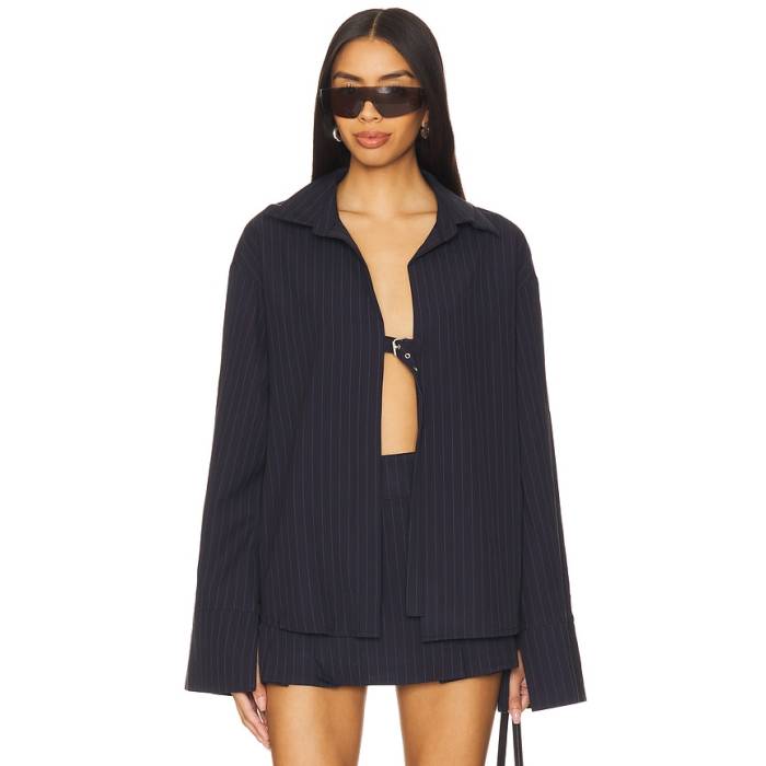 By.dyln 【 Andi Shirt Women Navy Pinstripe 】 レディース 紺色 ネイビー｜スニケス