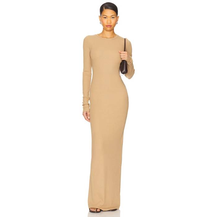 Eterne 【 Long Sleeve Crewneck Maxi Dress Women Taupe 】 Sleeve 捩り お召しもの レディース ドレス-レディースファッション