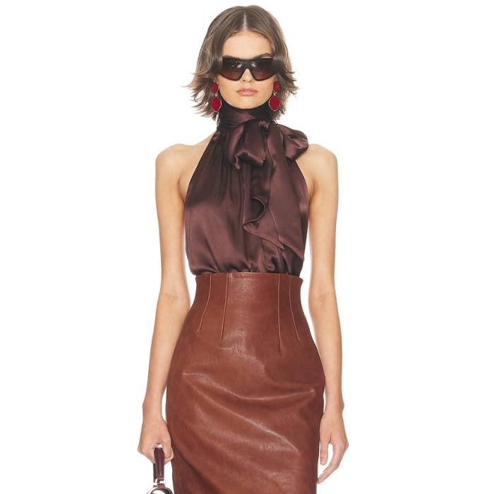 Helsa 【 Silk Charmeuse Halter Top Women Fudge 】 レディース