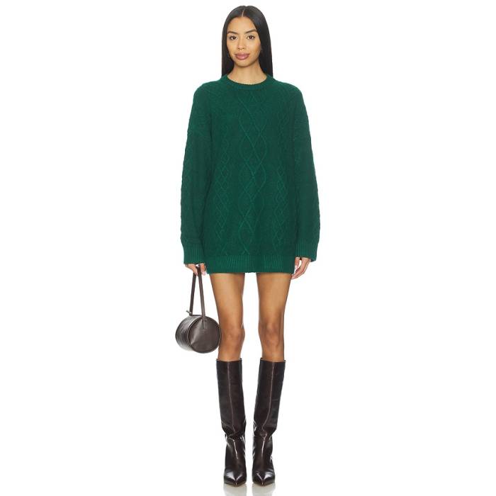 ショウミーユアムームー Show Me Your Mumu 【 Canyon Tunic Sweater Dress Women Emerald Cable Knit 】 調教師 お召しもの レディース 編み物