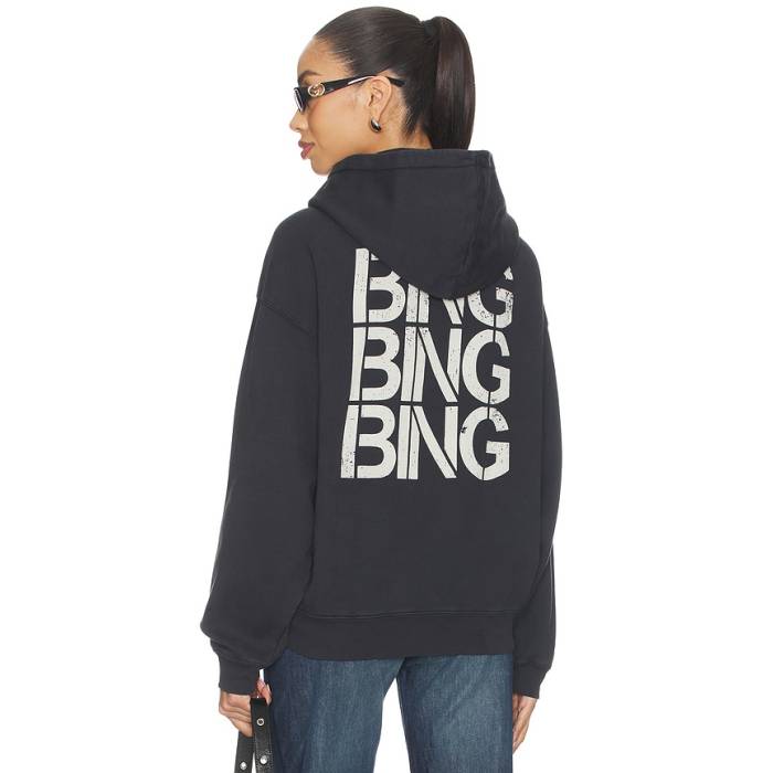 Anine Bing 【 Harvey Stencil Hoodie Women Vintage Black 】 フーディー パーカー レディース vintage ビンテージ・ヴィンテージ 黒いこと 黒いこと