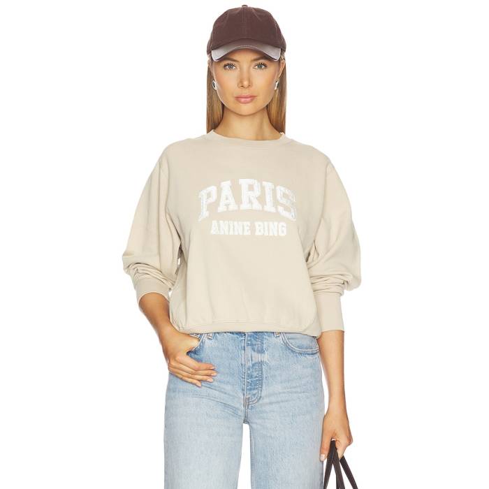 Anine Bing 【 Harry Shrunken Sweatshirt Paris Women Beige 】 スウェット トレーナー レディース ベージュ｜スニケス