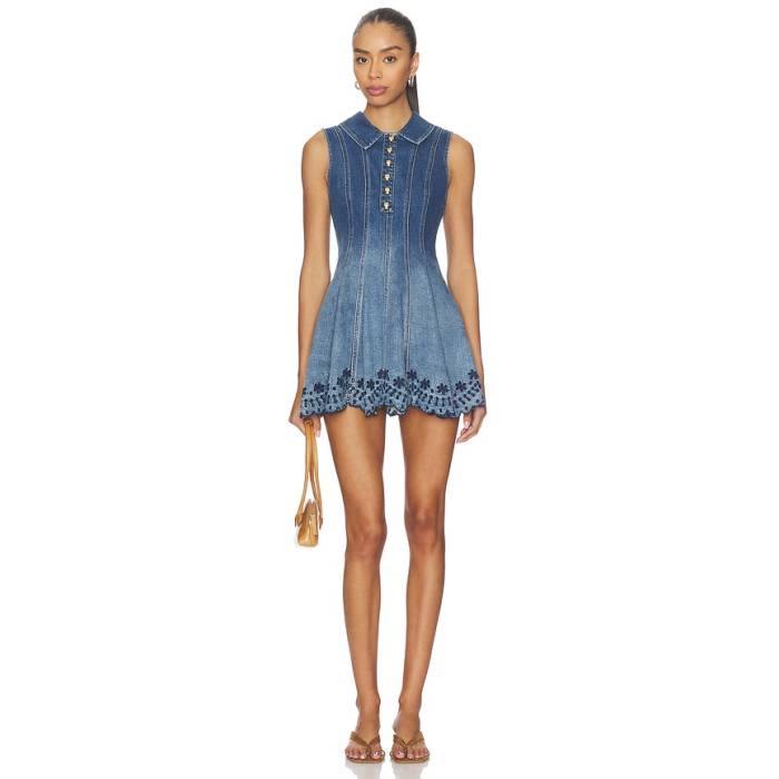 Self-Portrait 【 Denim Broderie Mini Dress Women Denim 】 ジーンズ お召しもの レディース ジーンズ ドレス-レディースファッション