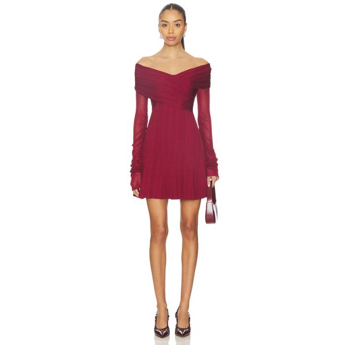 Self-Portrait 【 Viscose Knit Mini Dress Women Burgundy 】 編み物 御召しもの レディース ぶどう酒色・バーガンディー
