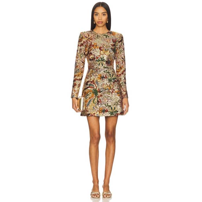 Nadine Merabi 【 Camile Embellished Sequin Long Sleeve Mini Dress In Multi Women Gold 】 Sleeve 衣袂 御召しもの レディース ゴールド
