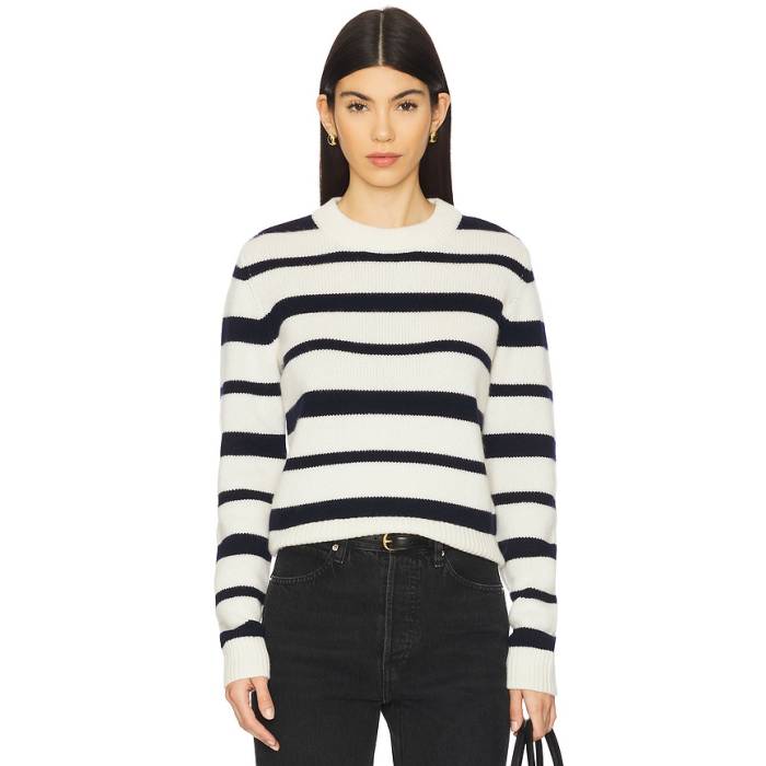 Aexae 【 Cashmere Crew Neck Jumper Women Stripe Navy 】 労働者の一団 レディース Stripe 縞模様 紺色 米国海軍