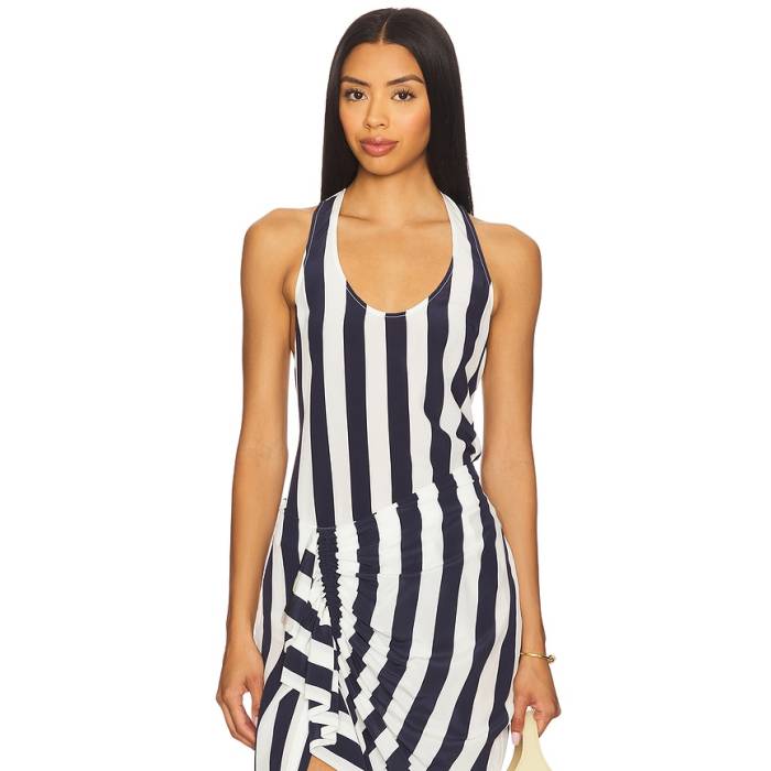 Bondi Born 【 Orta Silk Tank Top Women Navy Stripe 】 貯蔵タンクとっ始め レディース 紺色 米国海軍 Stripe 縞模様