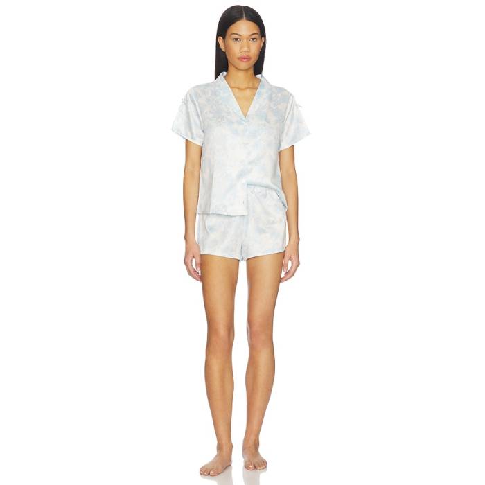 Flora Nikrooz 【 Odessa Charm Shawl Collar Pajama Set With Bows Women Blue 】 レディース 青味 青み