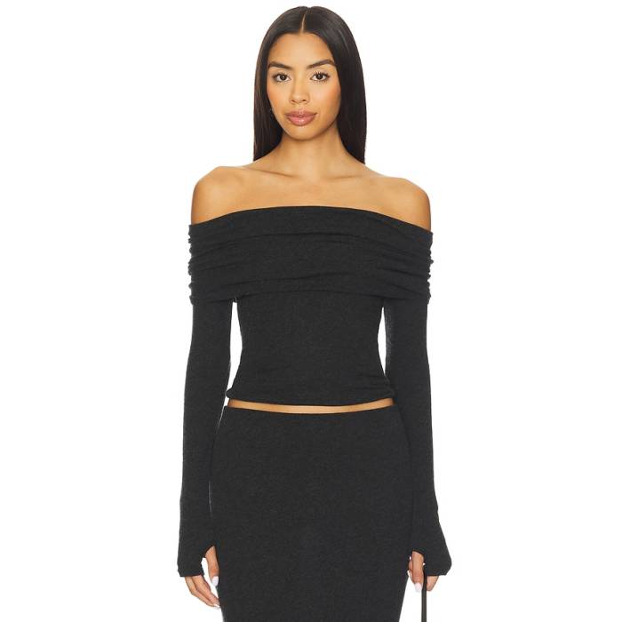 Enza Costa 【 Off Shoulder Top Women Charcoal 】 レディース 濃灰色