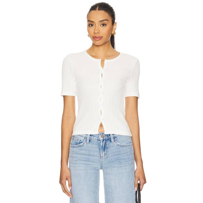 Samsoe Samsoe 【 Sajuni Short Sleeve Cardigan Women White 】 Sleeve 捩り ジレー レディース 白いこと 白いこと