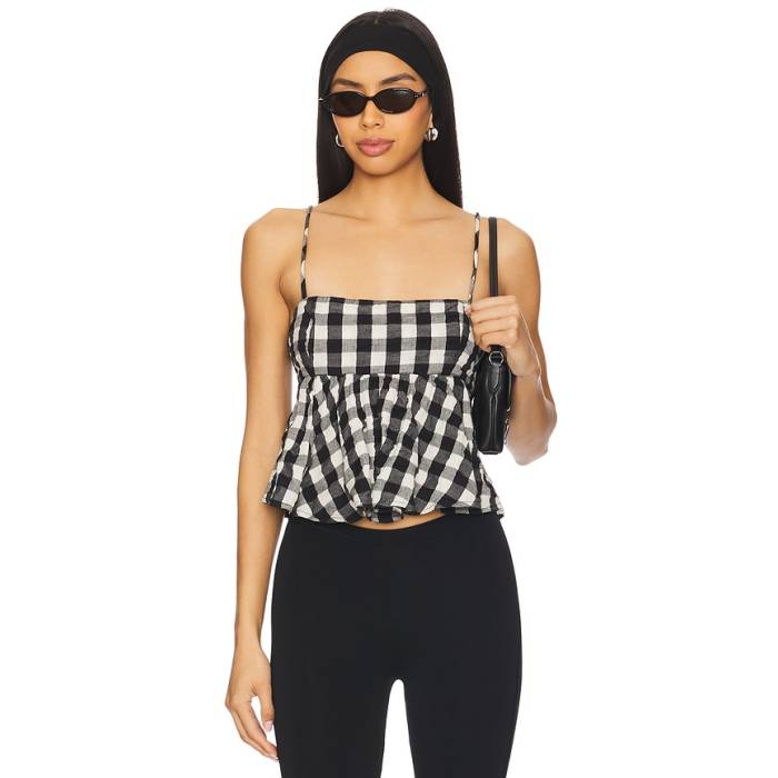 フリーピープル Free People 【 Mia Plaid Tank Women Black Combo 】 貯蔵タンクいの一番 レディース 黒いこと 黒いこと タンクトップ-トップス