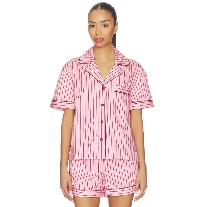 Hommey 【 Short Sleeve Shirt Women Rocky Road Stripes 】 Sleeve 捩り レディース