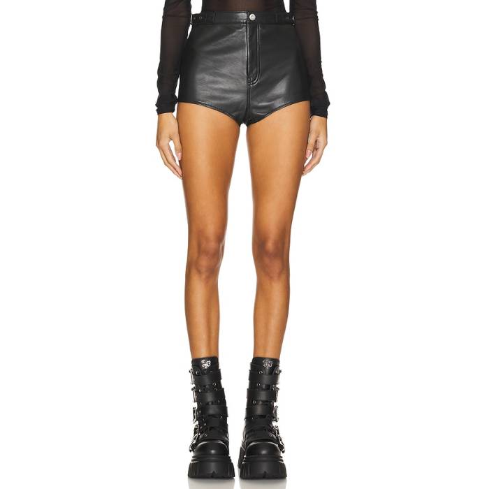 H:ours 【 Dukely Leather Shorts Women Black 】 なめし革 さる股引き レディース 黒いこと 黒いこと
