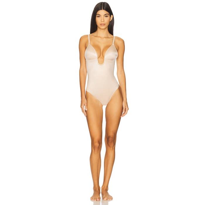 渡り間クス Spanx 【 Shape Suit Your Fancy Plunge Low-Back Bodysuit Women Champagne Beige 】 背広 上半身背広 レディース ベージュ