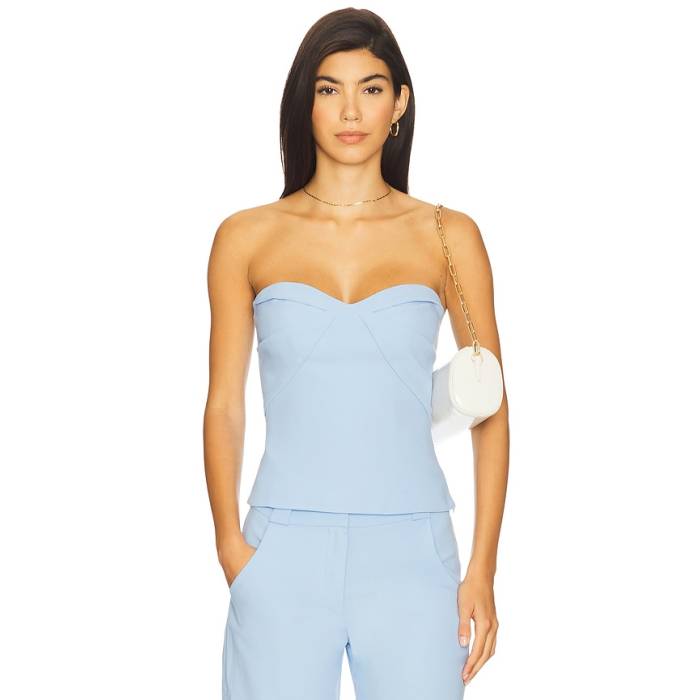 アマンダアプリチャード Amanda Uprichard 【 X Revolve Soho Top Women Baby Blue 】 レディース 青味 青み
