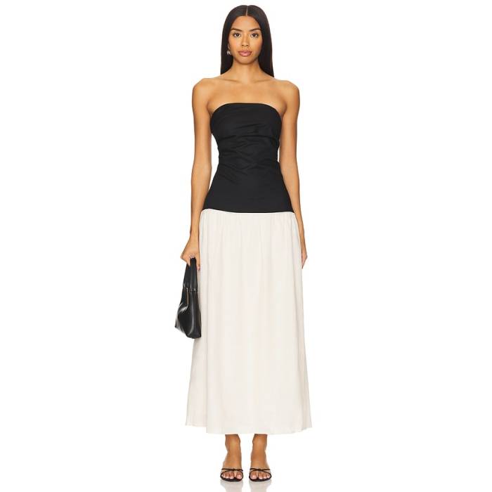 Sndys 【 Stella Maxi Dress Women Cream \u0026Amp; Black 】 御召しもの レディース 皮膚軟化剤 黒いこと 黒いこと