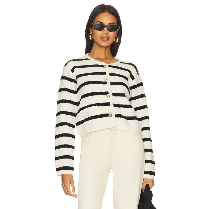 Line & Dot 【 Benni Stripe Cardigan Women Cream &Amp; Black 】 Stripe ストライプ カーディガン レディース クリーム 黒色 ブラック｜スニケス