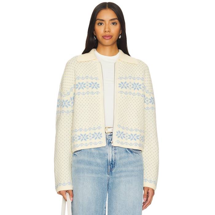 Tularosa 【 Kerra Fairisle Jacket Women Cream \u0026Amp; Blue Multi 】 Jacket 上衣 レディース 皮膚軟化剤 青味 青み