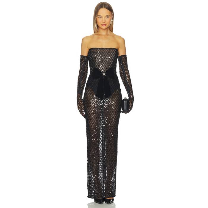 Bronx And Banco 【 Farah Embellished Maxi Dress With Gloves Women Black 】 御召しもの グローブ レディース 黒いこと 黒いこと