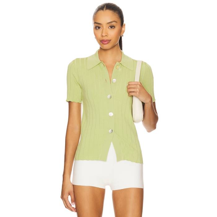 Pistola 【 Dominique Ribbed Short Sleeve Cardigan Women Soft Lime 】 Sleeve 捩り ジレー レディース 菩提樹