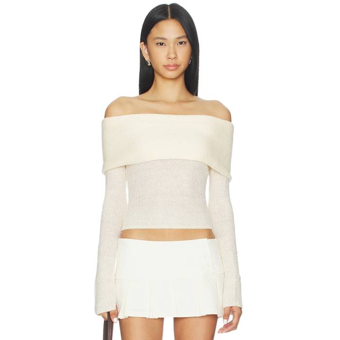 Guizio 【 Off Shoulder Knit Top Women Ivory 】 編み物 レディース 象牙色