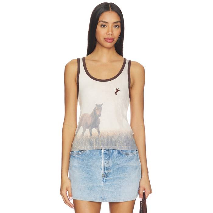 The Laundry Room 【 Ranch Life Smu Rib Tank Top Women White &Amp; Brown 】 タンクトップ レディース 白色 ホワイト 茶色 ブラウン｜スニケス