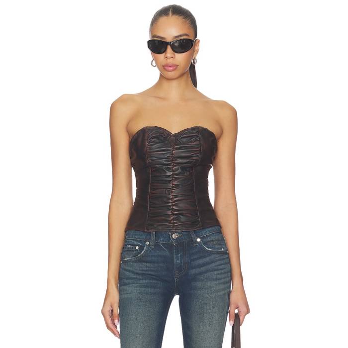 一ティースプーン One Teaspoon 【 Leather Strapless Bustier Top Women Dark Chocolate 】 なめし革 レディース