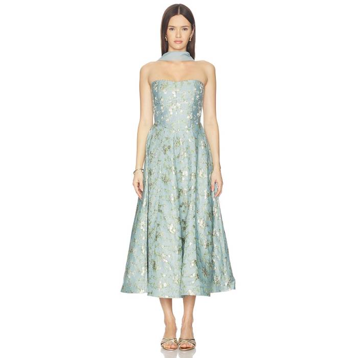V. Chapman 【 Hazel Dress Women Slate Blue Cheverny Brocade 】 御召しもの レディース 青碧 青碧