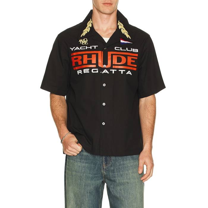 ルード Rhude 【 Regatta Club Shirt Men Black, White, Yellow, \u0026Amp; Red 】 野球クラブ メンズ Red 赤・赤いこと