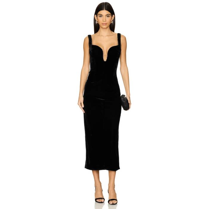 バルドット Bardot 【 Brooklyn Velour Midi Dress Women Black 】 ブルックリン ベロア ドレス レディース 黒色 ブラック|スニケス