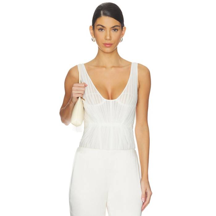 プラバルグルン Prabal Gurung 【 Plisse Corset Tank Bodysuit Women White 】 貯蔵タンクとっ始め 上半身背広 レディース 白いこと 白いこと