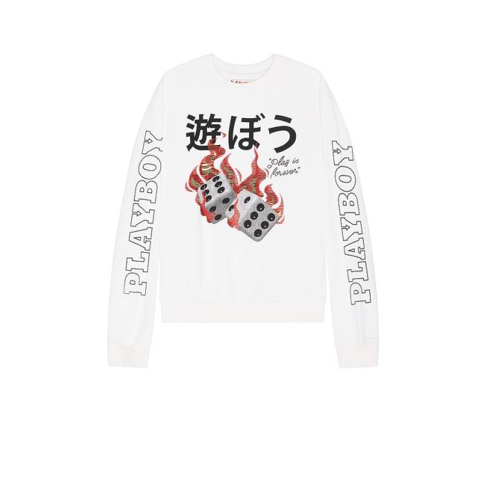 Playboy 【 Dice Crew Sweatshirt Men White 】 労働者の一団 流汗 調教師 メンズ 白いこと 白いこと