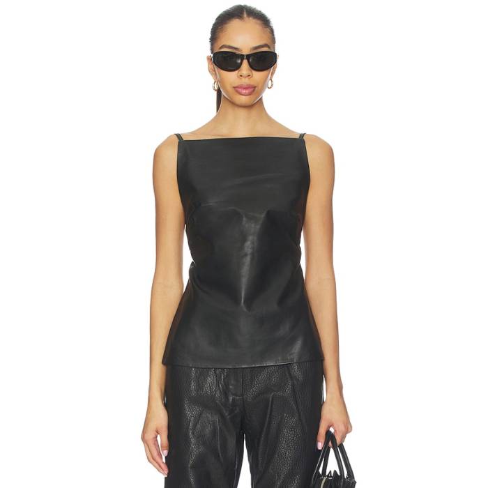 St. Agni 【 Leather Square Neck Top Women Black 】 なめし革 レディース 黒いこと 黒いこと