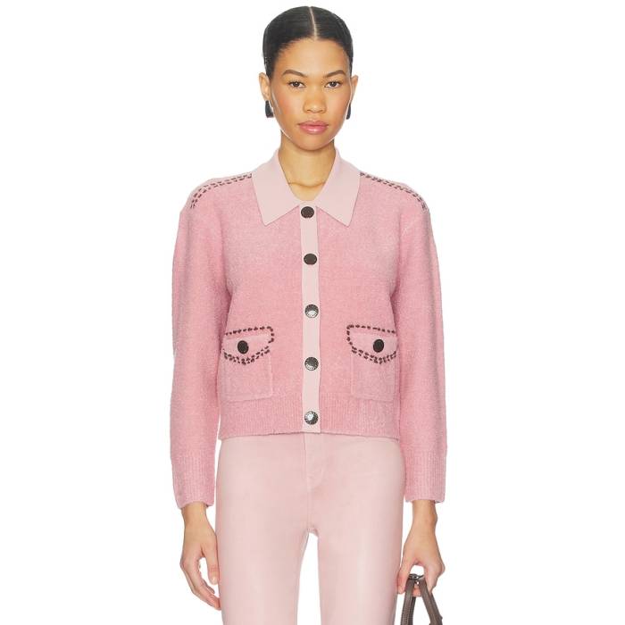 L\u0027agence 【 Poetry Stitch Crop Cardigan Women Mauve Rose \u0026Amp; Dark Brown 】 Crop クロップ ジレー レディース Rose サクラ色 赤銅色 赤銅色