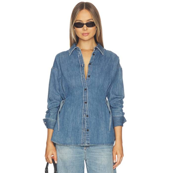 Closed 【 N Waisted Strap Blouse Women Mid Blue 】 同盟罷工さあ美 レディース ミッド 青み 青色