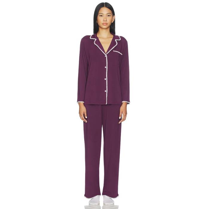 エバージェイ Eberjey 【 Frida Long Pj Set Women Plum \u0026Amp; Ivory 】 レディース 象牙色