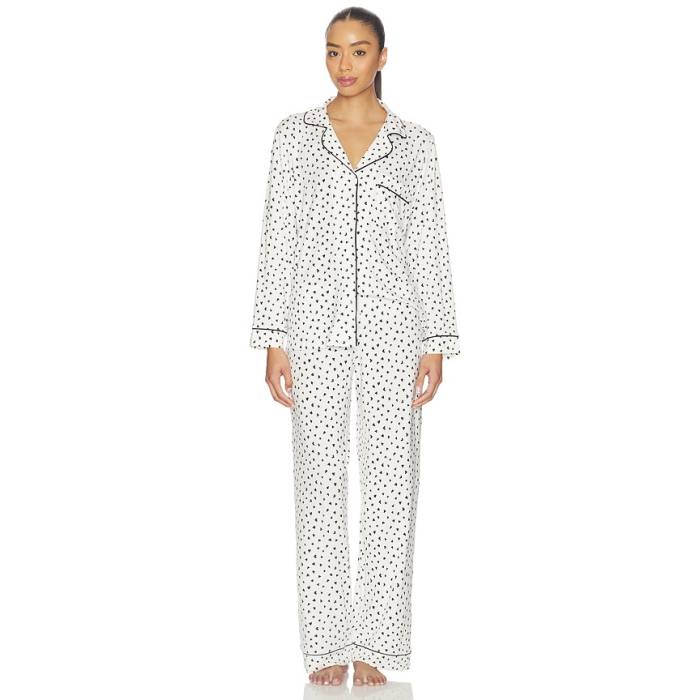 エバージェイ Eberjey 【 Gisele Printed Long Pj Set Women Heart To Heart Black 】 レディース 黒いこと 黒いこと