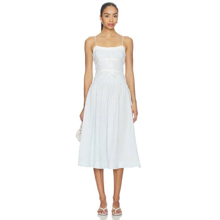 For Love \u0026 Lemons 【 Georgia Gingham Midi Dress Women Blue 】 ジョージア お召しもの レディース 青み 青色
