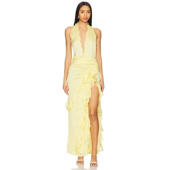 Nbd 【 Celenia Maxi Dress Women Pale Yellow 】 お召しもの レディース yellow 黄味がかった・黄み レディースファッション-ドレス