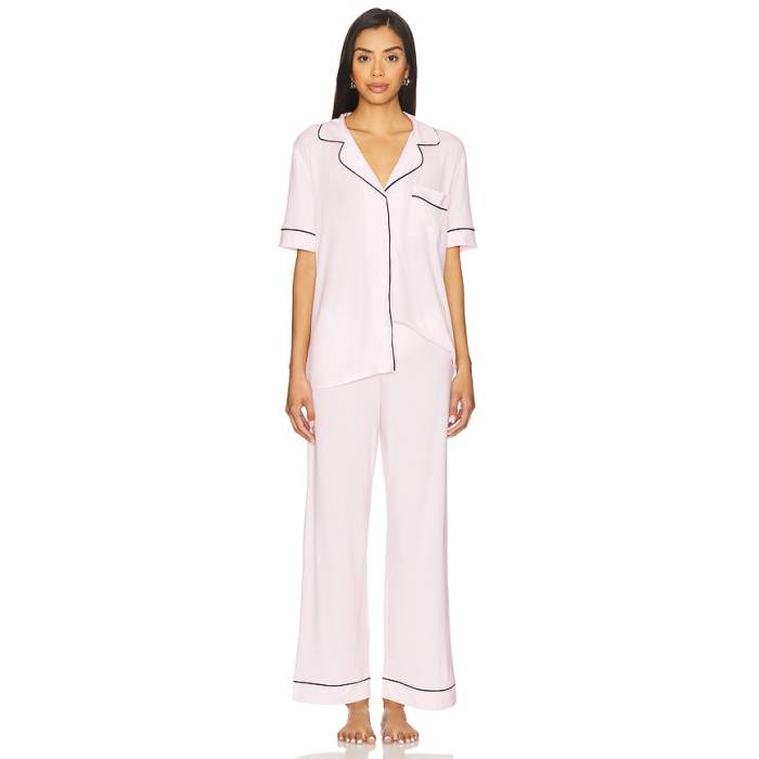 エバージェイ Eberjey 【 Gisele Short Sleeve Long Pj Set Women Sorbet \u0026Amp; Black 】 Sleeve 衣袂 レディース 黒いこと 黒いこと