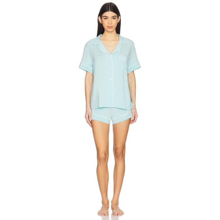 エバージェイ Eberjey 【 Gisele Relaxed Short Pj Set Women Canal Blue \u0026Amp; Ivory 】 レディース 青み 青色 象牙色