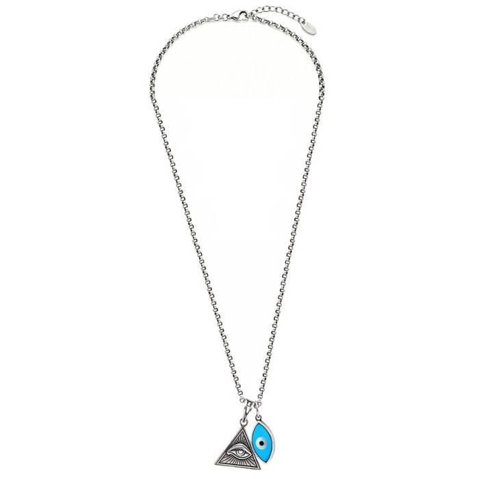 Nialaya 【 Turquoise Evil Eye And Eye Of Ra Pendant Necklace Men Silver \u0026Amp; Turquoise 】 首飾り メンズ Silver しろがね色・しろがね色