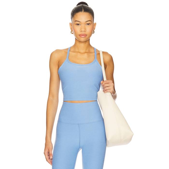 ビヨンドヨガ Beyond Yoga 【 Spacedye Slim Racerback Cropped Tank Top Women Flower Blue Heather 】 slim か細い 貯蔵タンクいの一番 レディース 青み 青色 heather ギョリュウモドキ