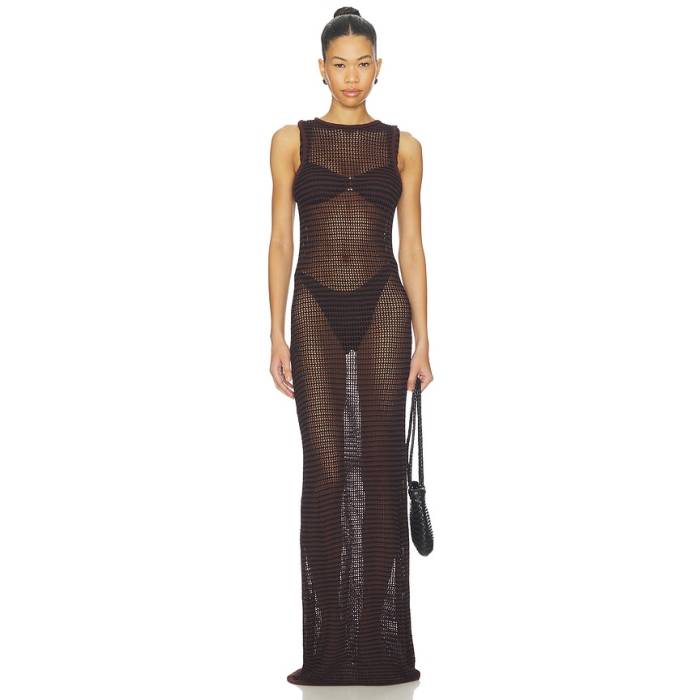 Bond Eye 【 Asher Maxi Dress Women Carob \u0026Amp; Black Stripe Knit 】 お召しもの レディース 黒いこと 黒いこと Stripe 縞模様 編み物